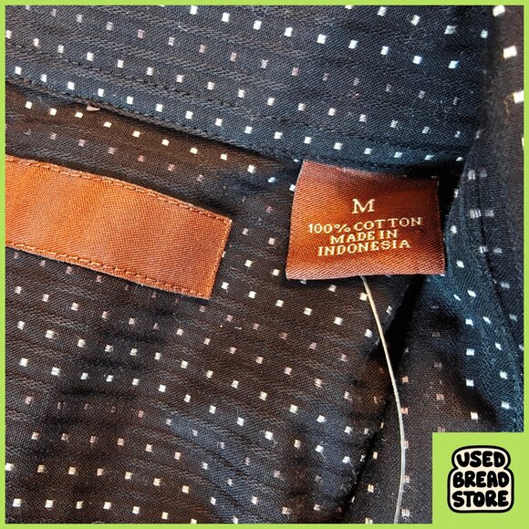 NWT Perry Ellis Medium Black Button Up Mens Shirt White Dotted Stripes - Picture 4 of 6